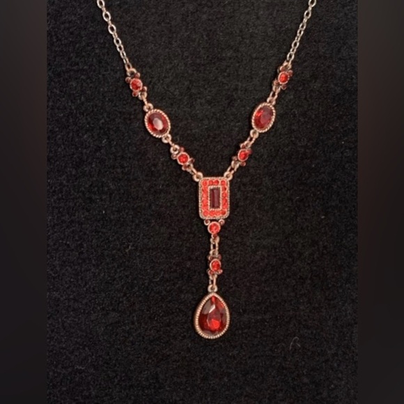 Red Ruby Rhinestone vintage classic baroque Necklace - Picture 5 of 8